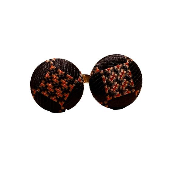 Vintage 70s Brown Fabric Dark Academia Cuff Links - Picture 2 of 5